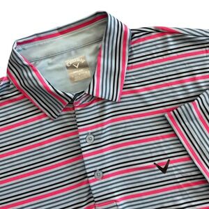 Callaway Men's Opti-Dri Golf Polo Shirt Blue Pink Black Stripe Size Large